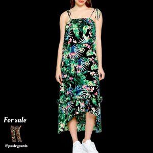 Tiered maxi dress tropical print Small